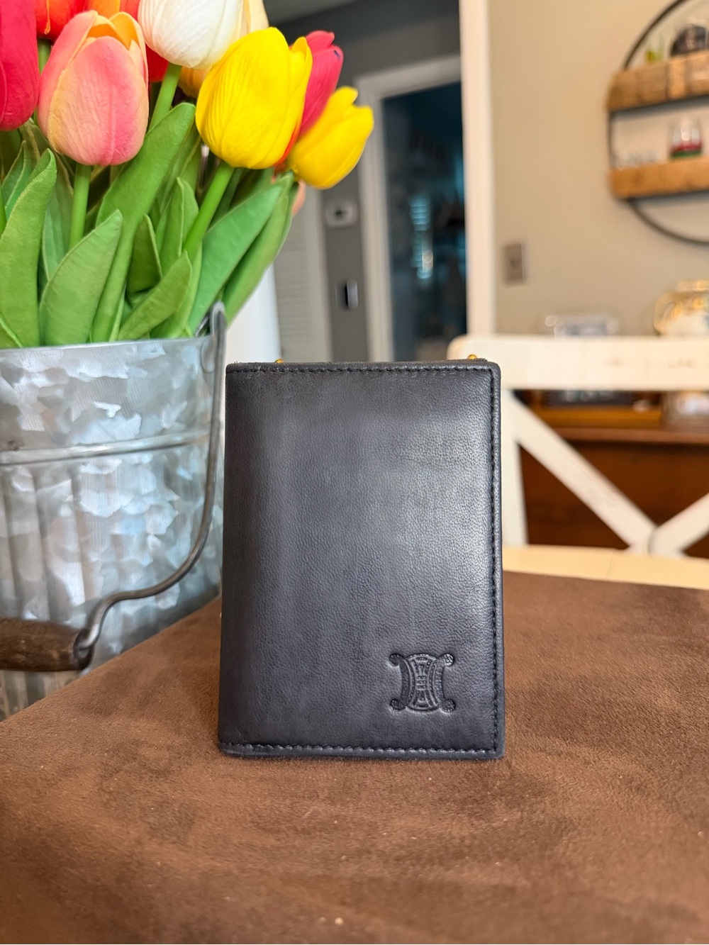 Celine Black Leather Card & Key Holder
